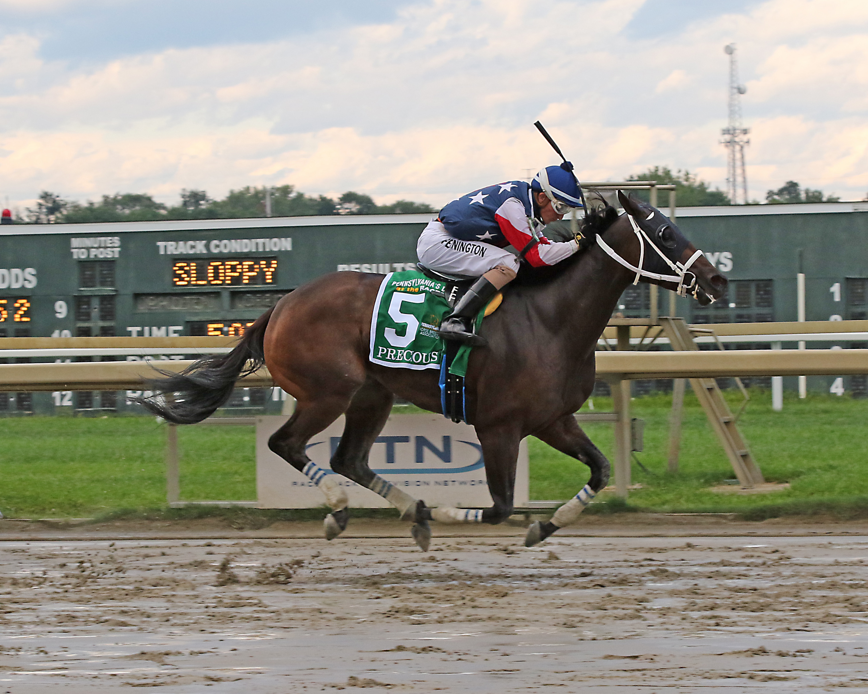 Precious with Frankie Pennington riding wins the $100,000 Mrs. Penny Stakes at Parx Racing in Bensalem, PA.