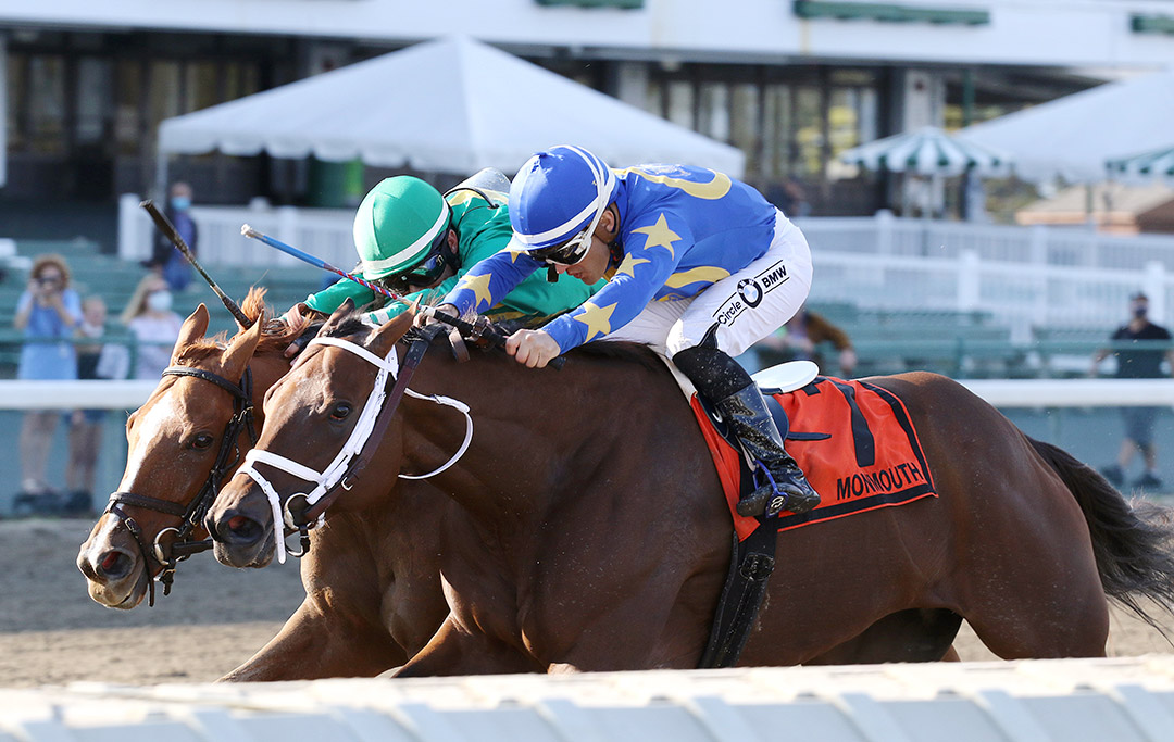 Nonna Madeline (No. 7) wins the Lady's Secret Stakes at Monmouth Park