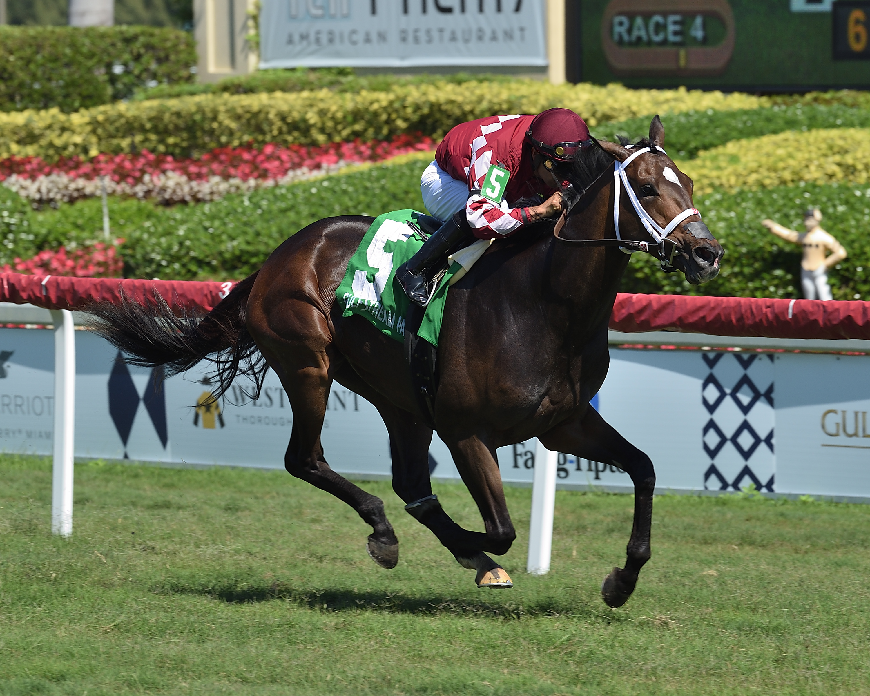 A Thread of Blue wins the 2019 Palm Beach Stakes
