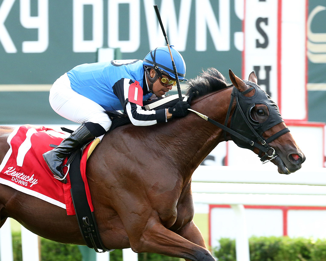 Accredit, under Pavel Matejka, wins the 2021 Dueling Ground Derby at Kentucky Downs