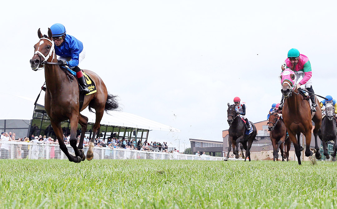 Adventuring wins the 2021 Dueling Grounds Oaks at Kentucky Downs