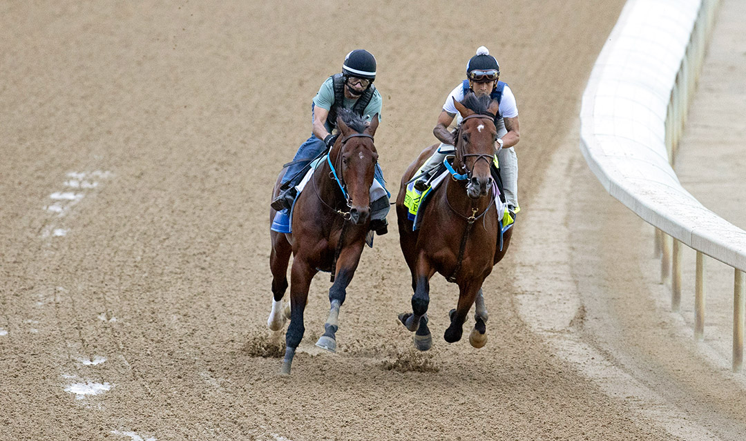 Epicenter (right) works with Alejandro on May 1 at Churchill Downs