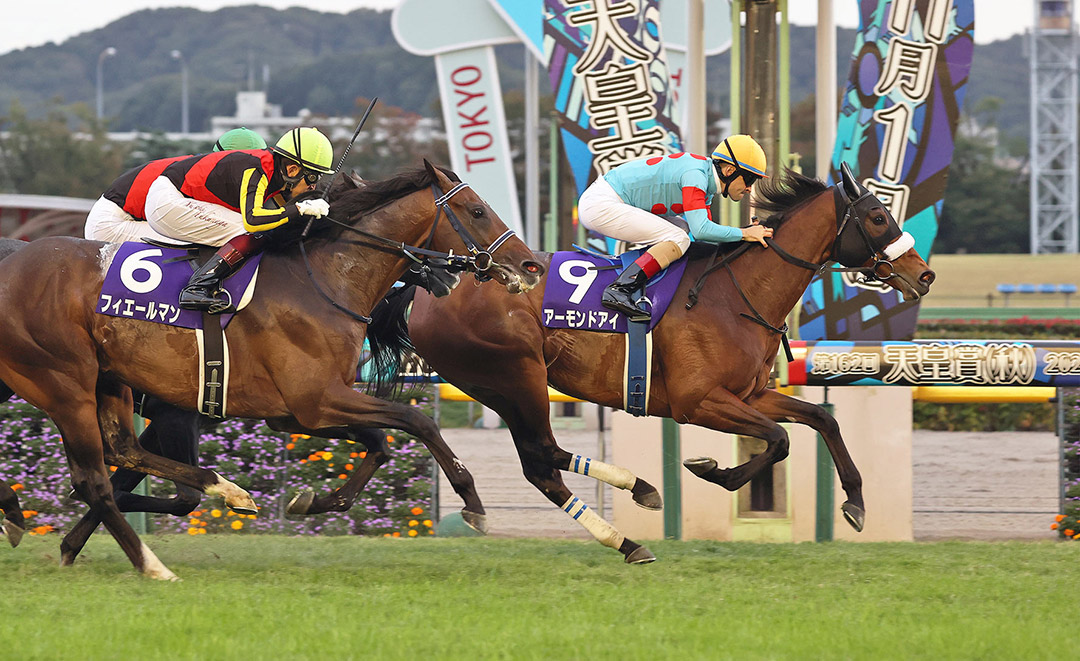 Almond Eye wins the 2020 Tenno Sho Stakes at Tokyo Racecourse