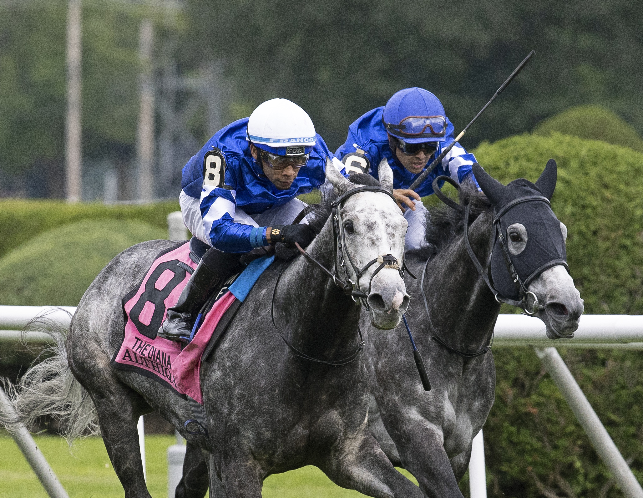 Althiqa (left) wins Diana 7-17-2021