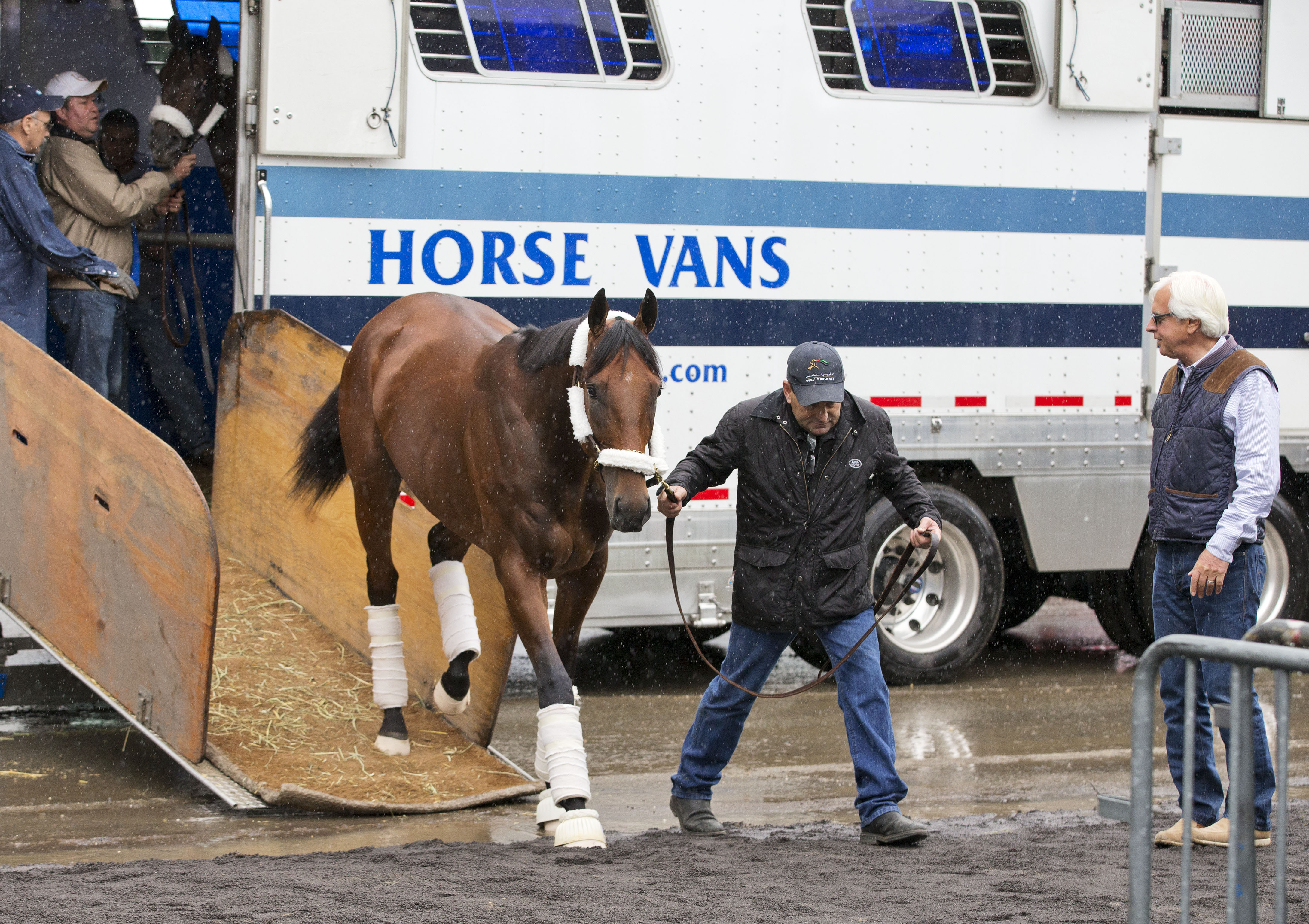 American Pharoah arrives at Belmont Park