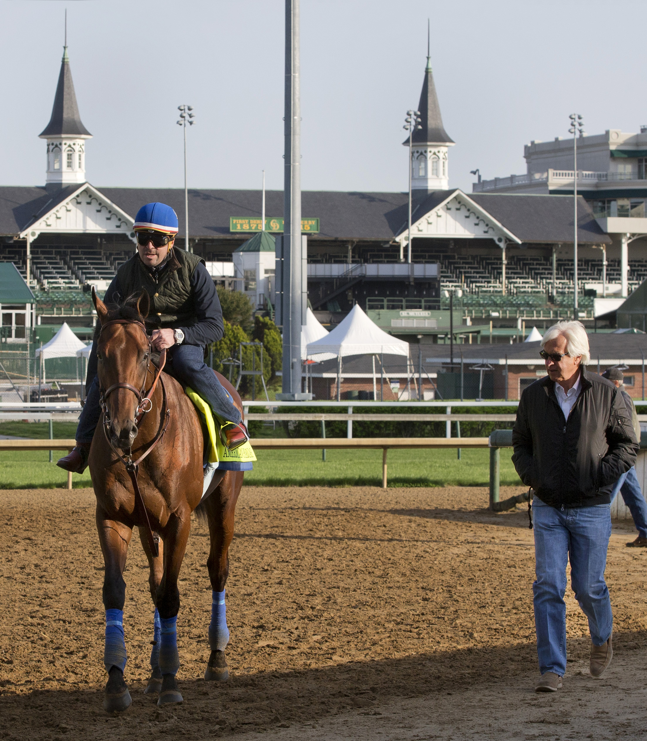 American Pharoah with trainer Bob Baffert on April 21