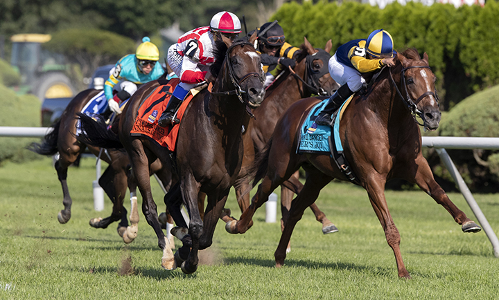 Sadler's Joy (right) finishes second in the Sword Dancer Stakes at Saratoga Race Course
