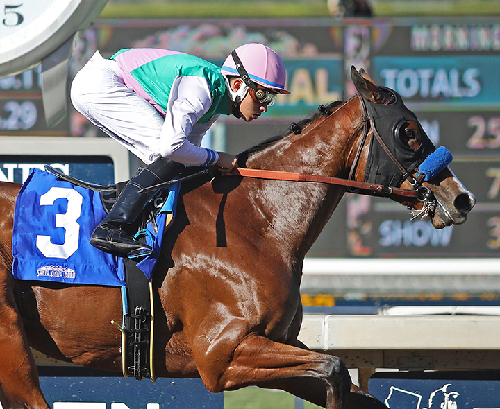 Anuket wins an Oct. 6 allowance race at Santa Anita Park
