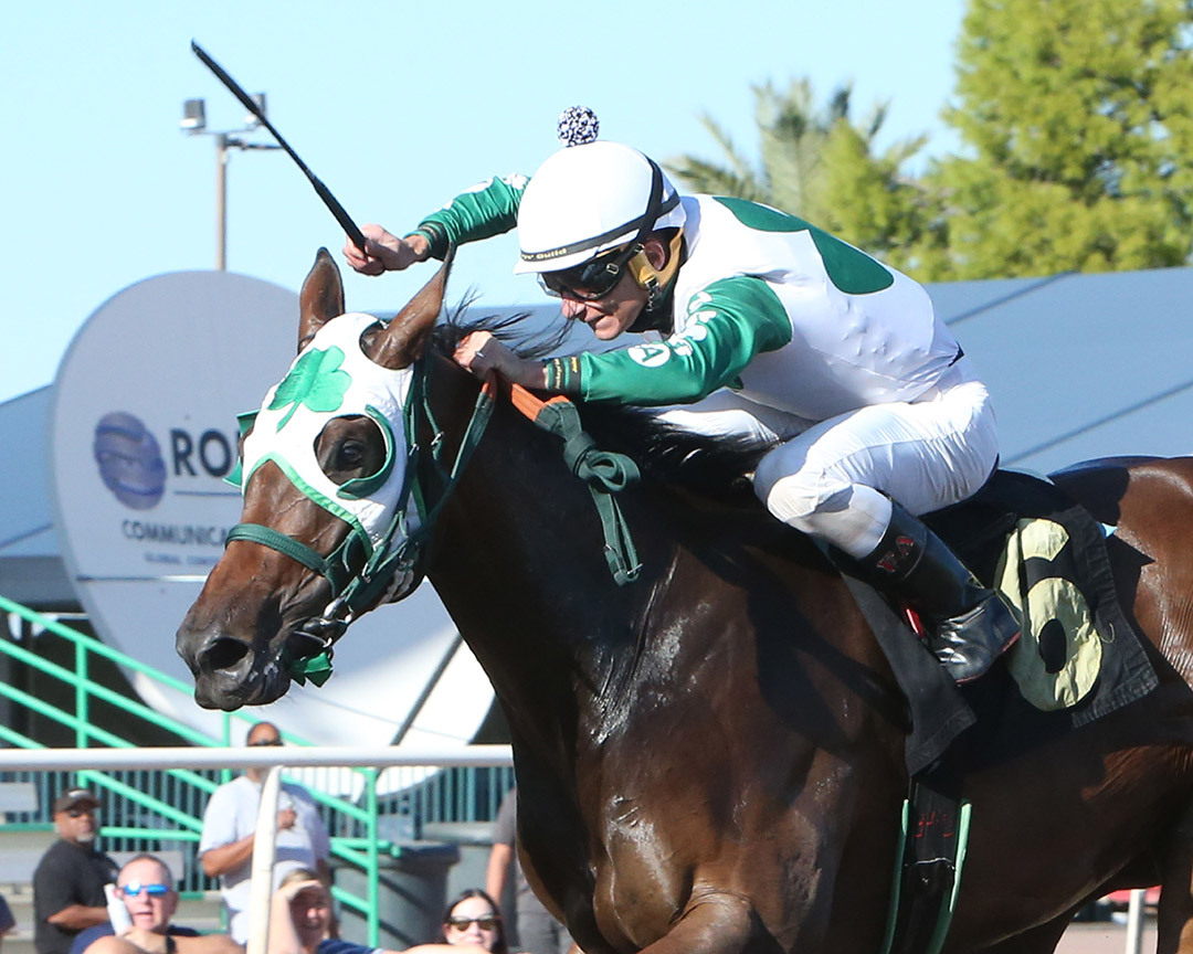 Francisco Arrieta wins the ATBA Fall Sales Futurity (Fillies Division) aboard Midnight Emma at Turf Paradise
