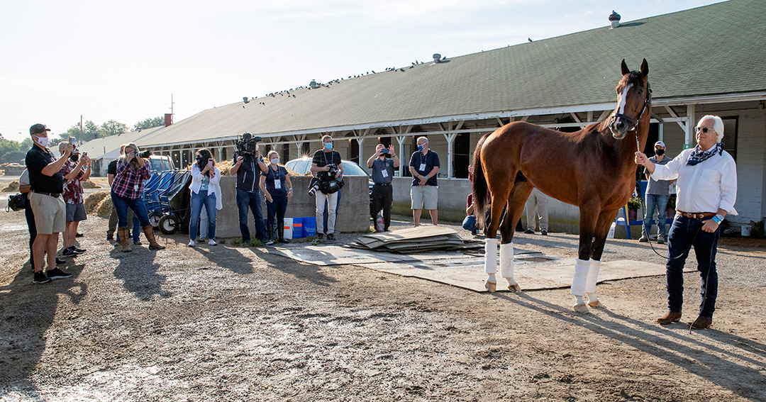 Bob Baffert with Authentic the morning after the Kentucky Derby