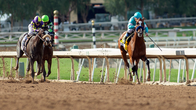 Honor A. P. (left) and Authentic (right) battle in the 2020 San Felipe Stakes at Santa Anita