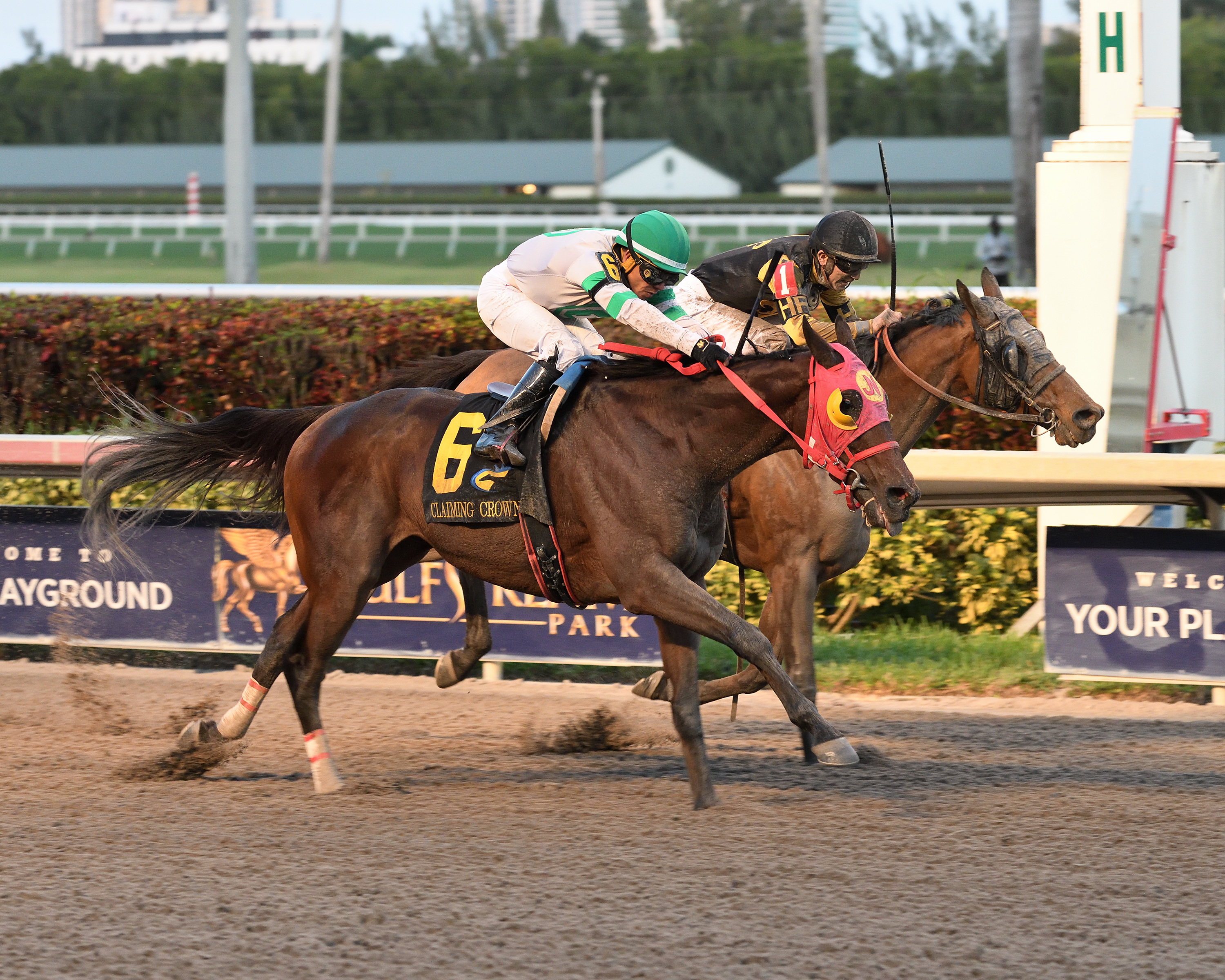 Aztec Sense (left) wins the 2018 Claiming Crown Jewel