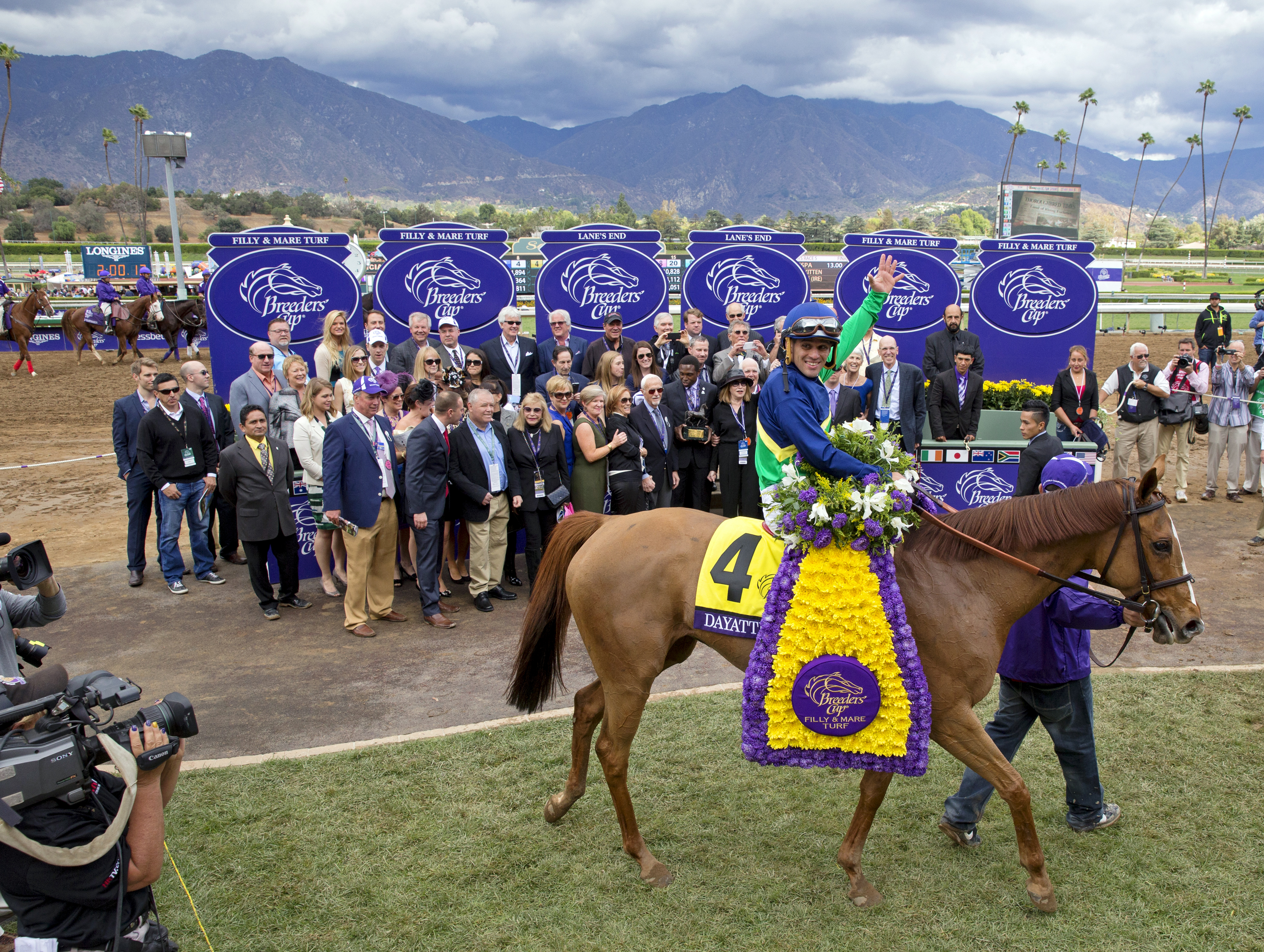 Dayatthespa with Javier Castellano after the BC Filly & Mare Turf