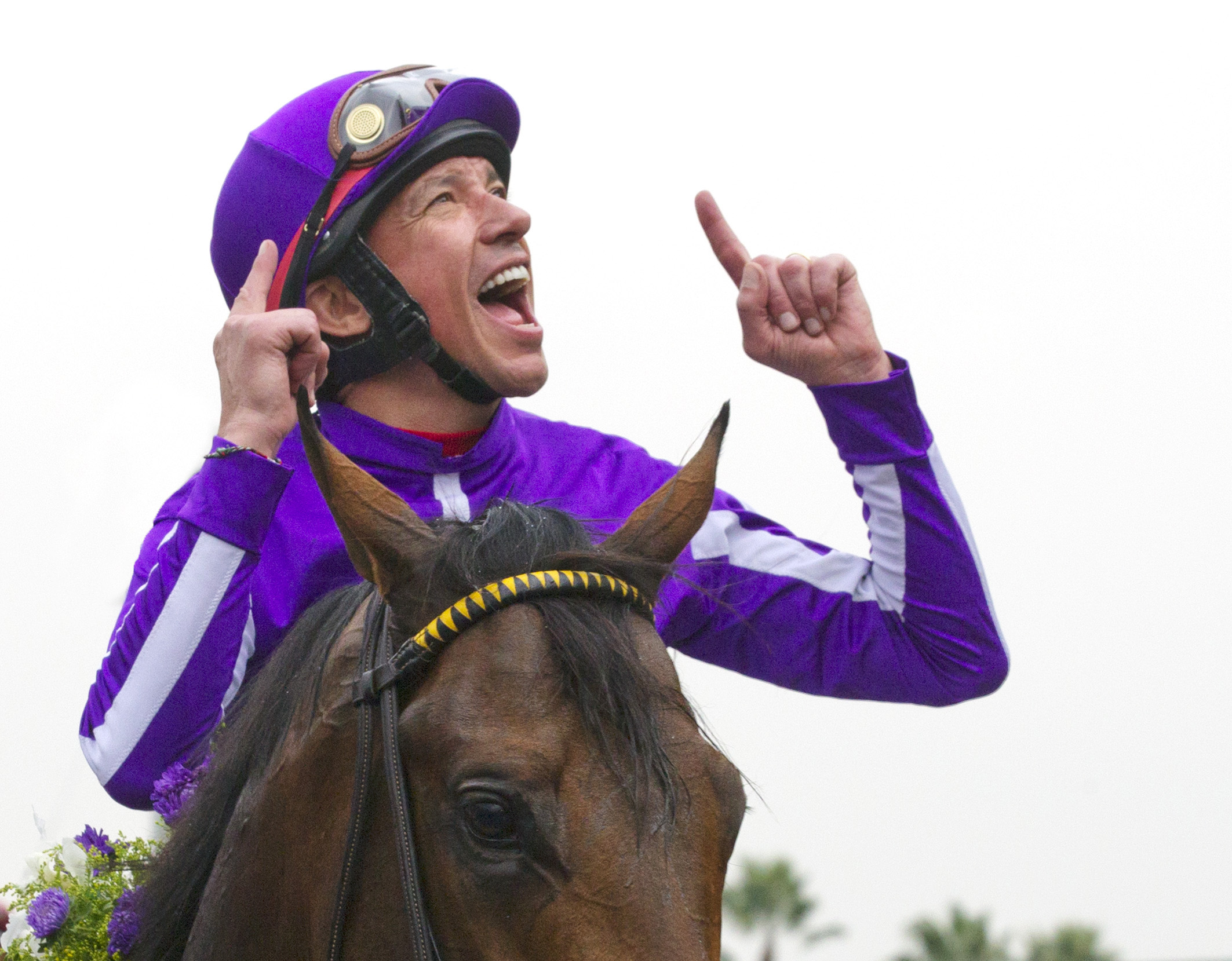 Frankie Dettori celebrates after winning the 2014 BC Juvenile Turf