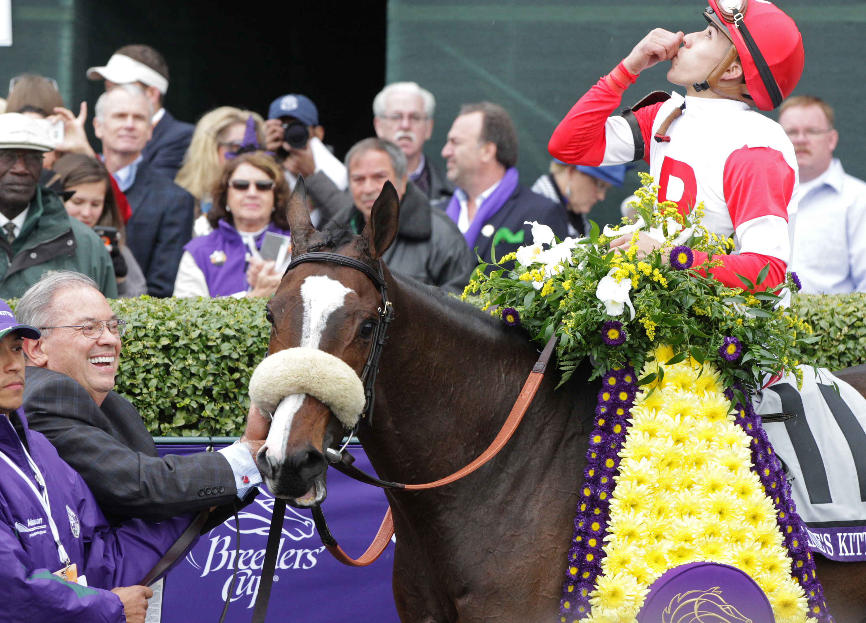 Stephanie's Kitten in the winner's circle after the Breeders' Cup Filly and Mare Turf