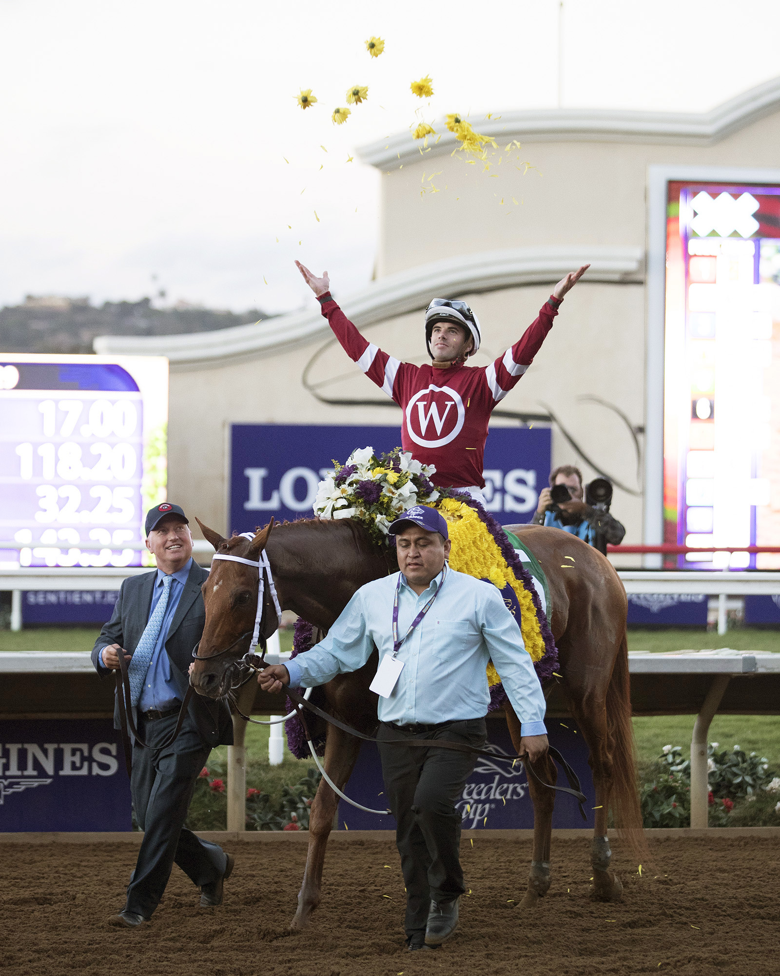 Florent Geroux celebrates after winning the Breeders Cup Classic
