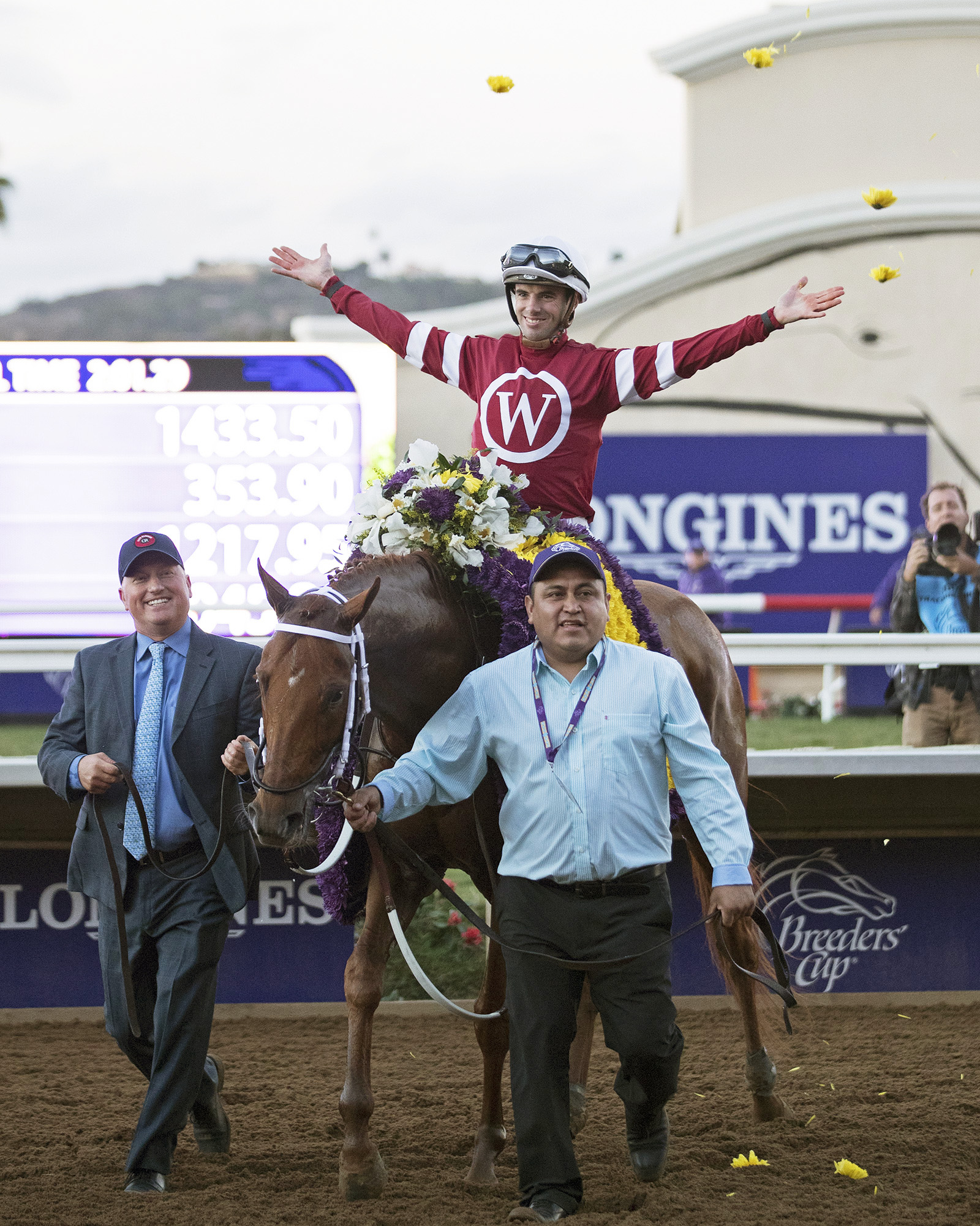 Florent Geroux celebrates after Gun Runner won the Breeders Cup Classic