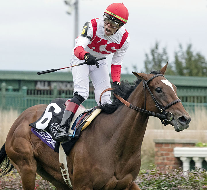 Newspaperofrecord wins the 2018 Breeders Cup Juvenile Fillies Turf