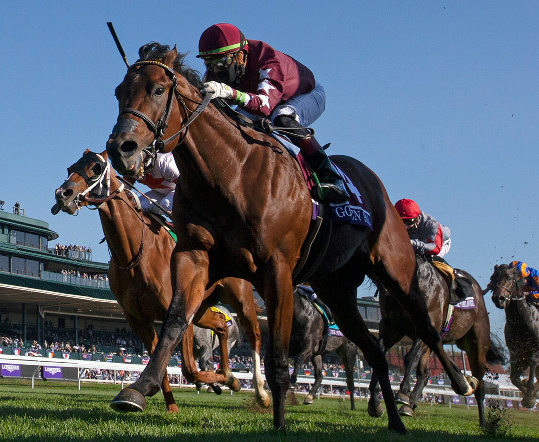 Golden Pal wins the 2020 Breeders' Cup Juvenile Turf Sprint at Keeneland