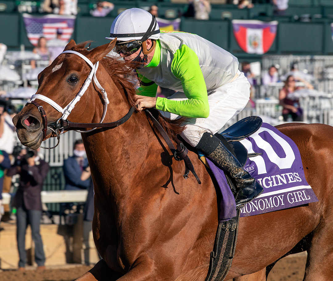 Monomoy Girl wins the 2020 Breeders' Cup Distaff at Keeneland