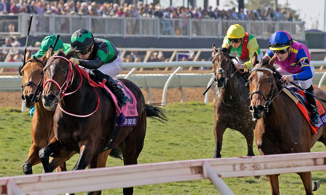 Loves Only You (No. 8) wins the 2021 Breeders' Cup Filly and Mare Turf at Del Mar