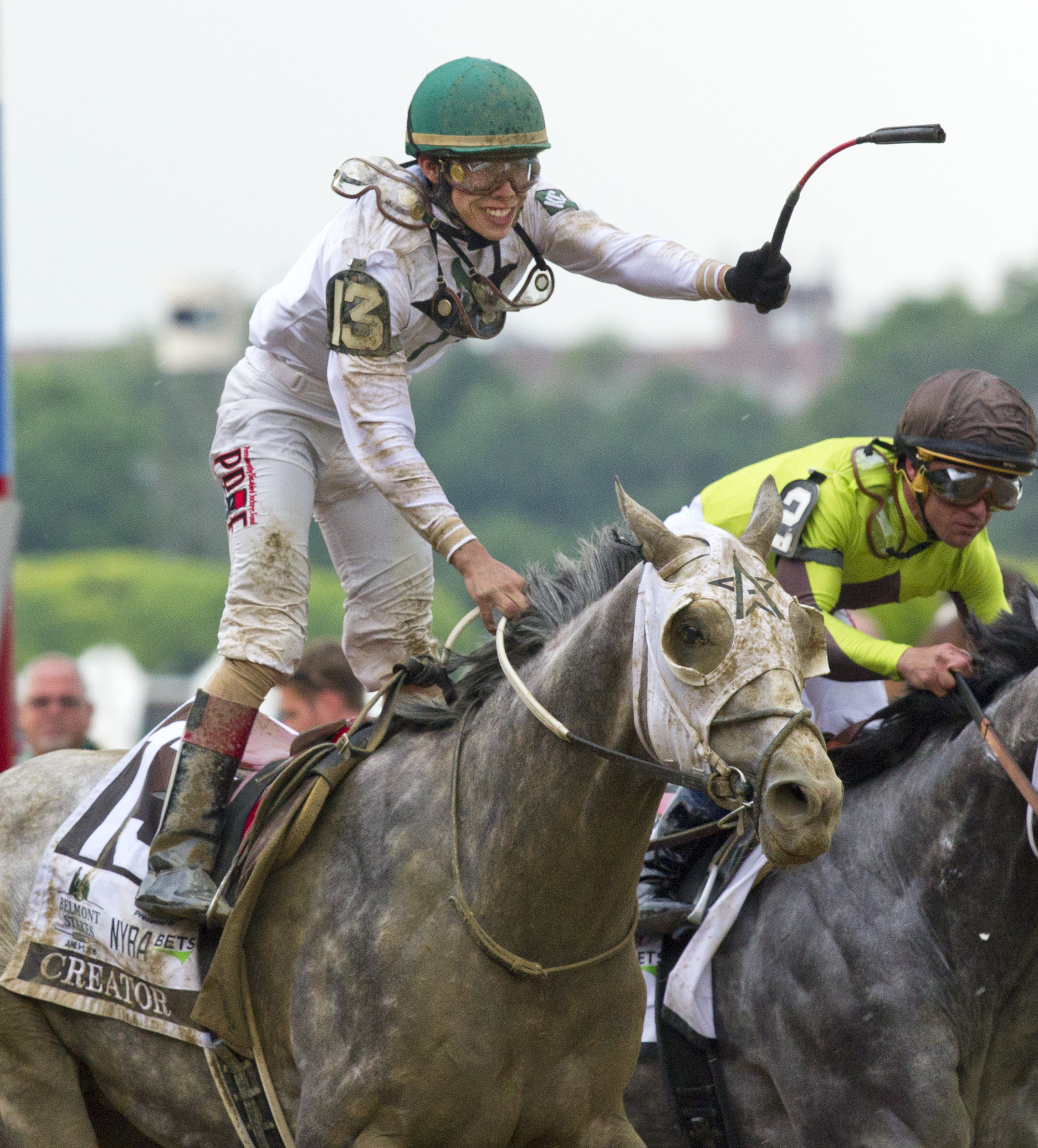 Irad Ortiz celebrates aboard Creator at the Belmont Stakes