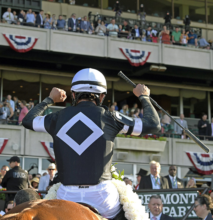 Joel Rosario celebrates after the Belmont Stakes
