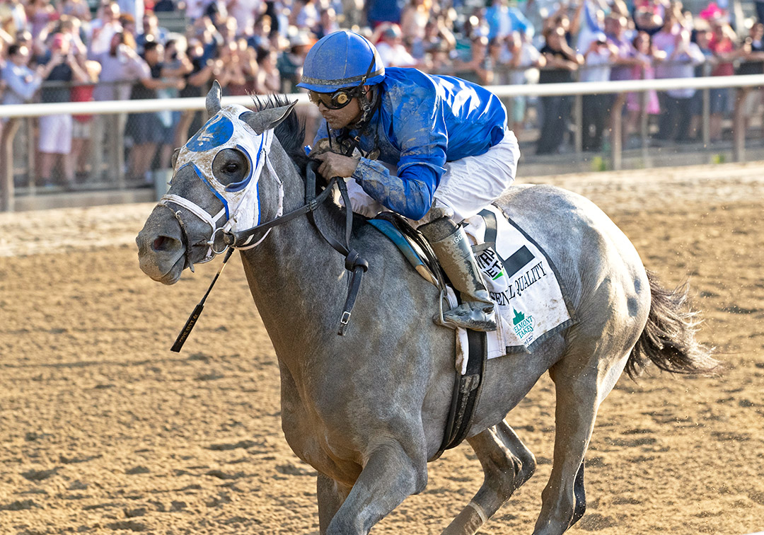 Essential Quailty wins the 2021 Belmont Stakes at Belmont Park