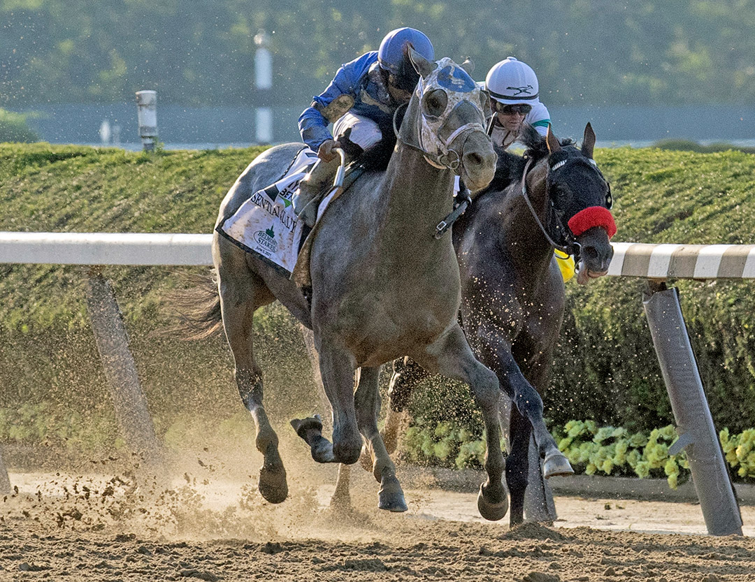 Essential Quality wins the 2021 Belmont Stakes at Belmont Park