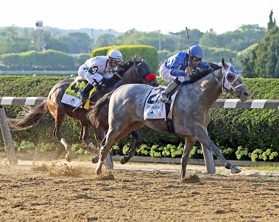 Essential Quality wins the 2021 Belmont Stakes at Belmont Park