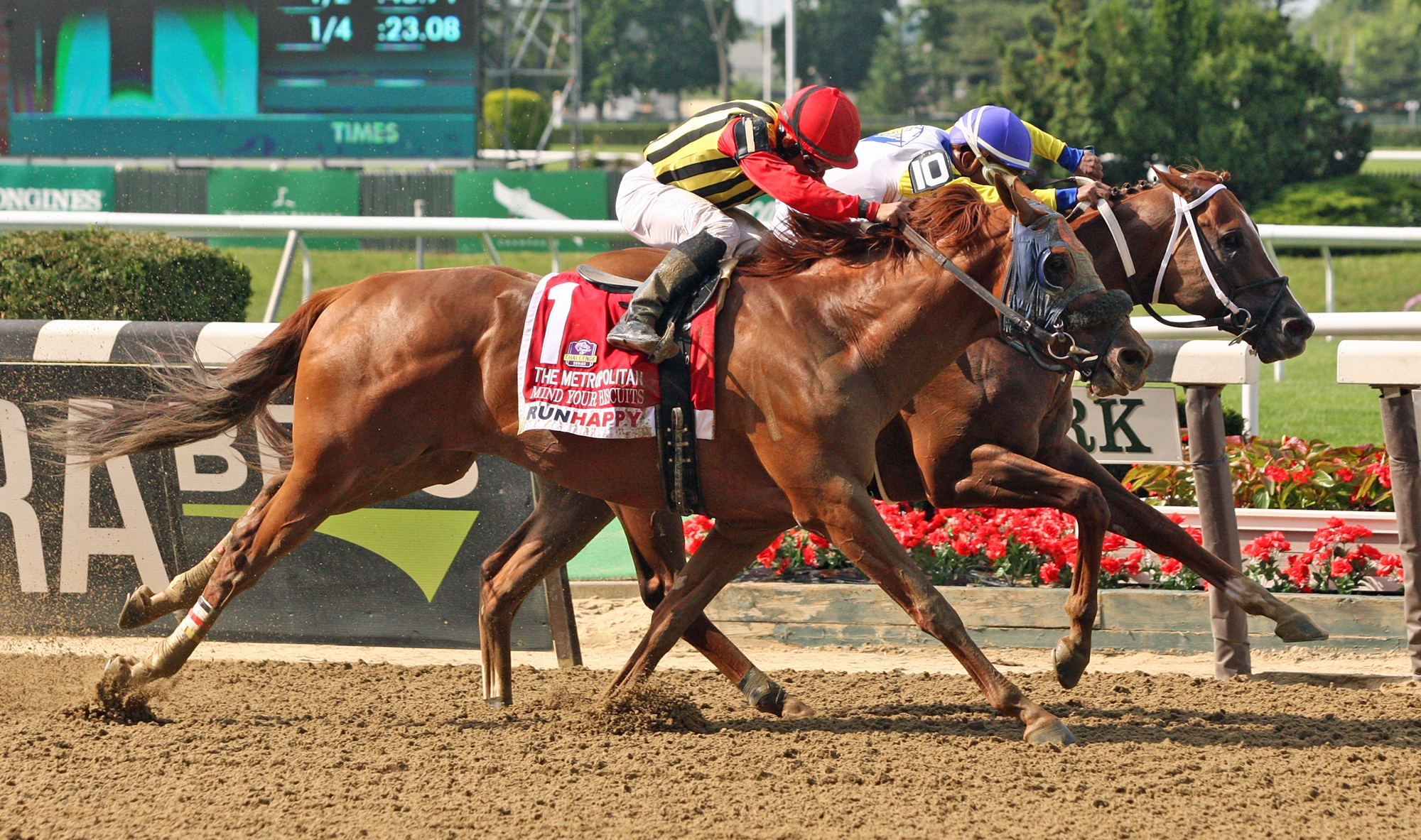 Mind Your Biscuits (No. 1) finishes second in the 2018 Met Mile