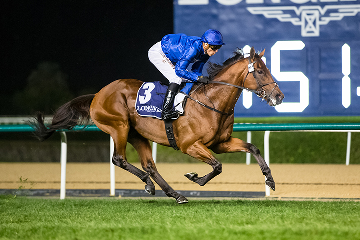 Benbatl wins the 2020 Singspiel Stakes at Meydan Racecourse