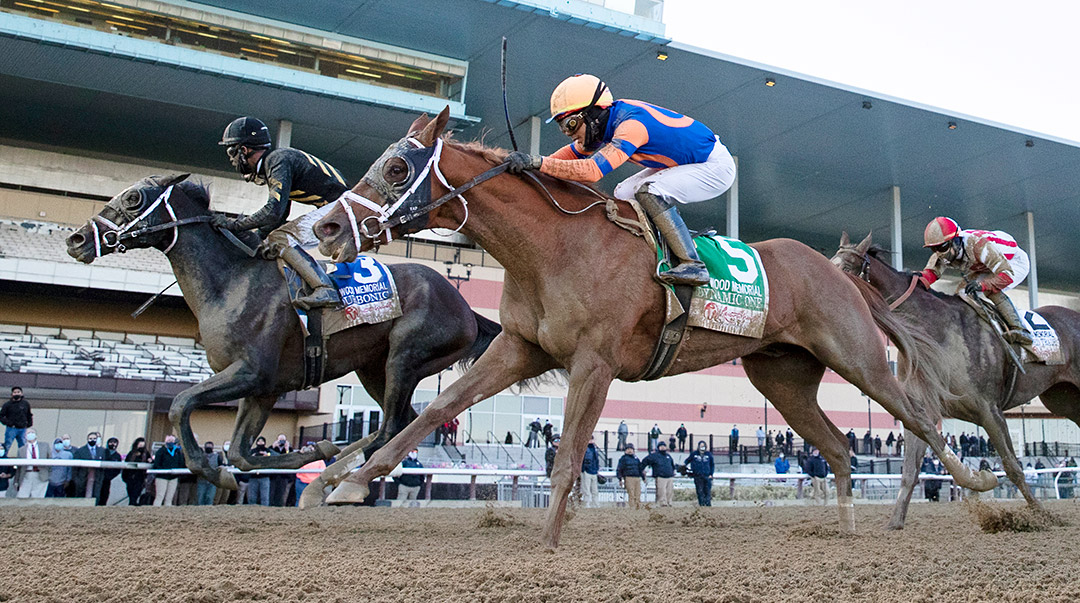 Bourbonic (left) and Dynamic One finish first and second in the 2021 Wood Memorial