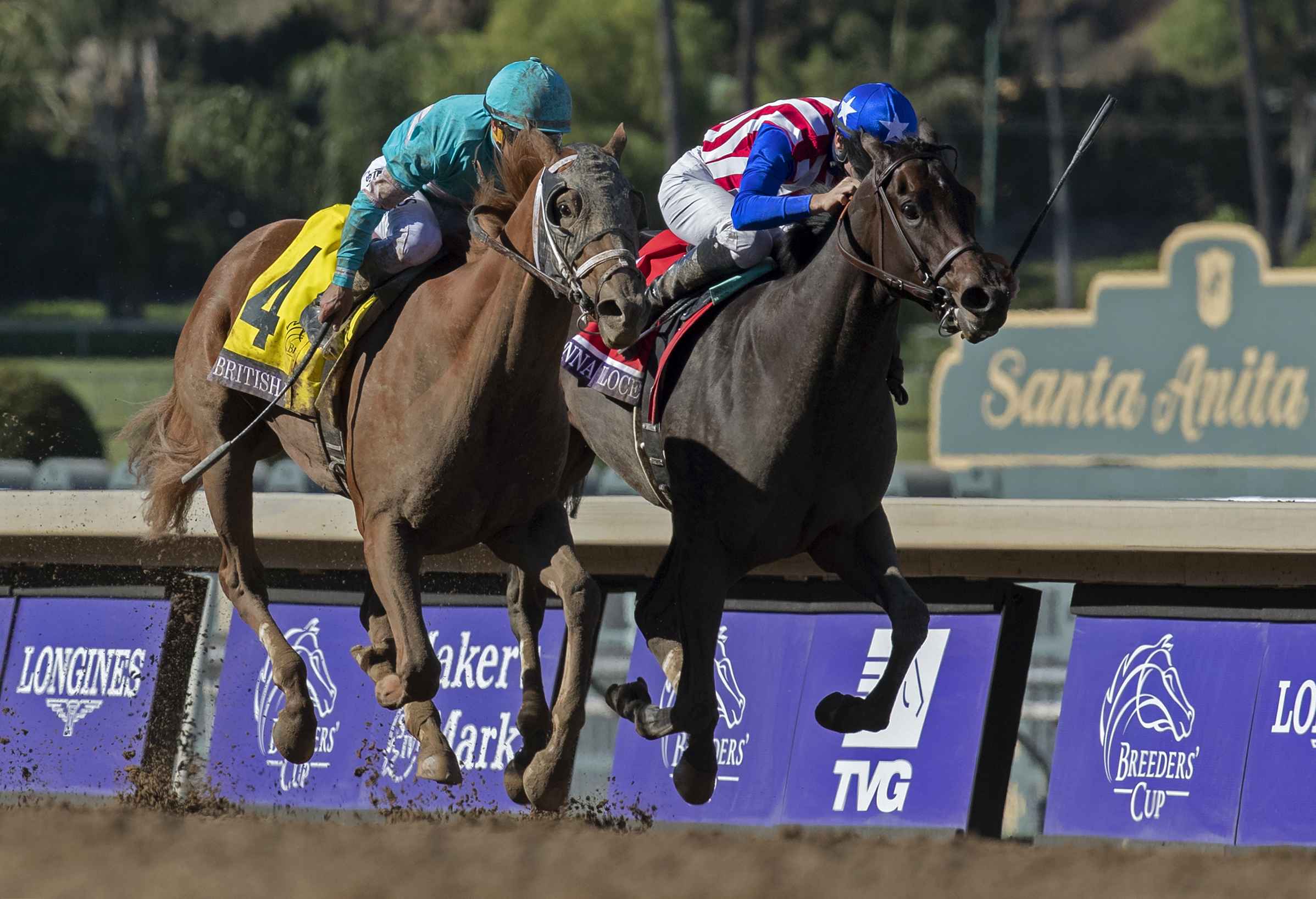 British Idiom (left) defeats Donna Veloce in the 2019 BC Juvenile Fillies