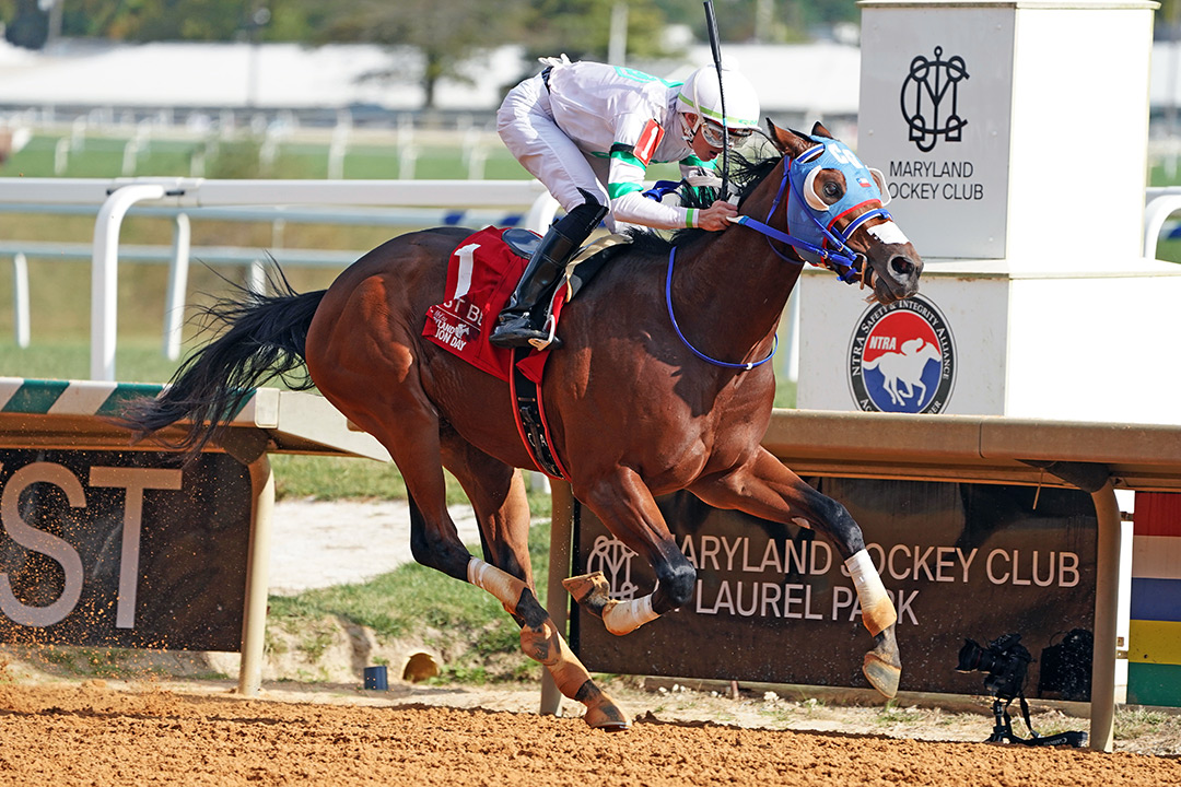 Buff Hello wins the 2021 Maryland Million Nursery Stakes at Laurel Park
