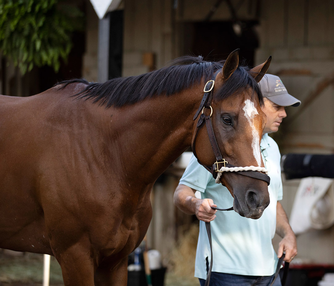 By My Standards with trainer Bret Calhoun at Saratoga Race Course in August 2021