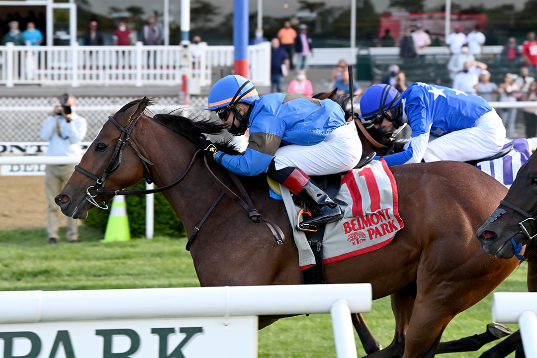 Bye Bye wins the 2021 Soaring Softly Stakes at Belmont Park