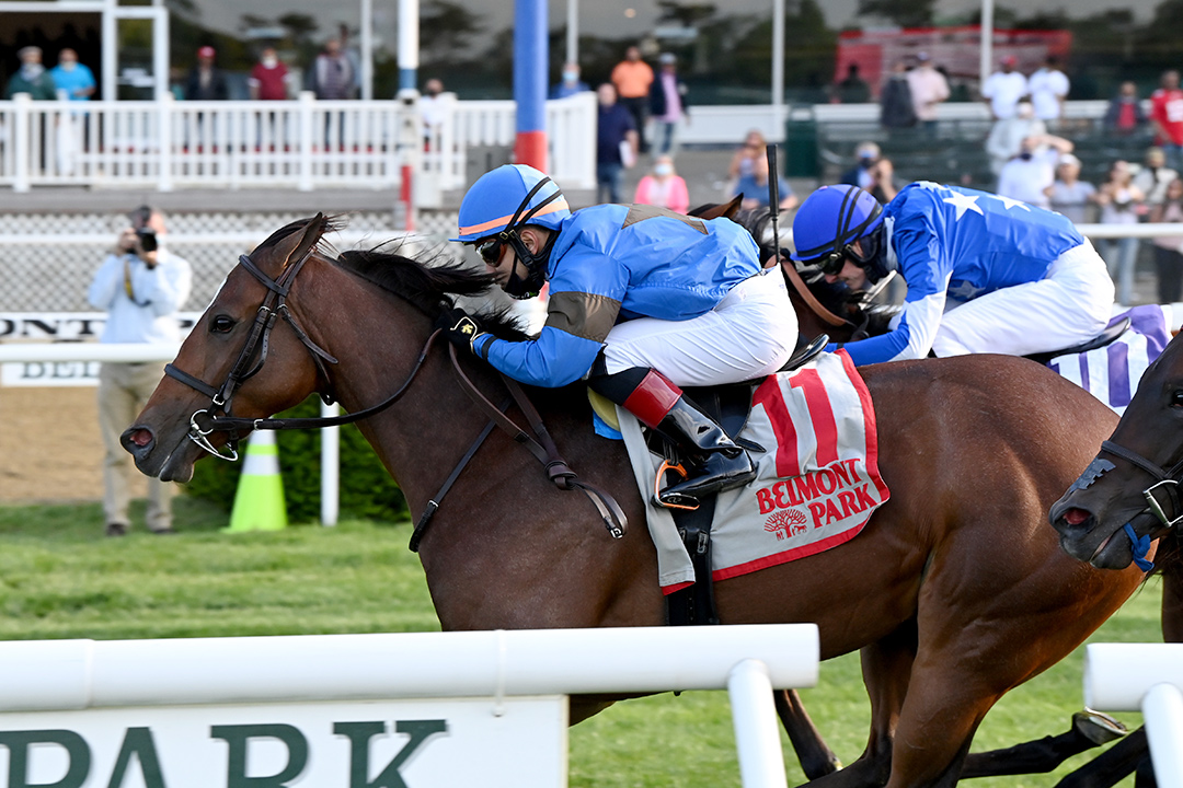 Bye Bye wins the 2021 Soaring Softly Stakes at Belmont Park