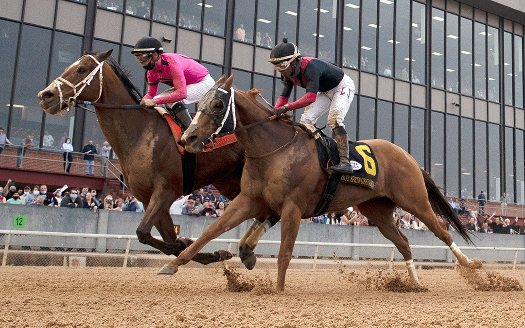 C Z Rocket (left) beats Whitmore to win the 2021 Hot Springs Stakes at Oaklawn