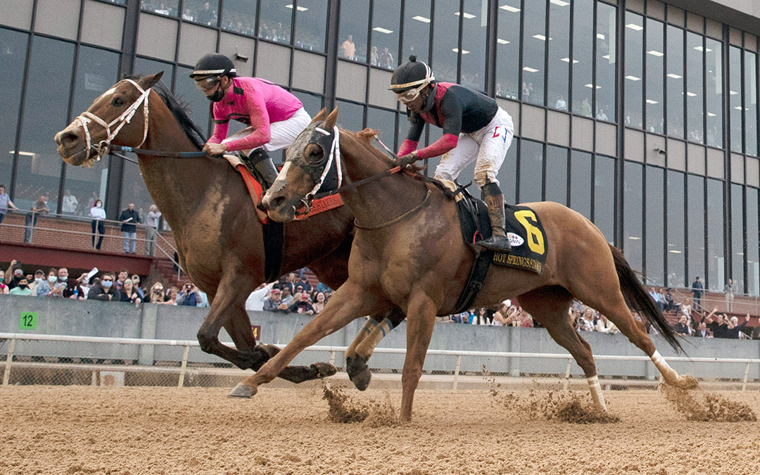 C Z Rocket (left) beats Whitmore to win the 2021 Hot Springs Stakes at Oaklawn