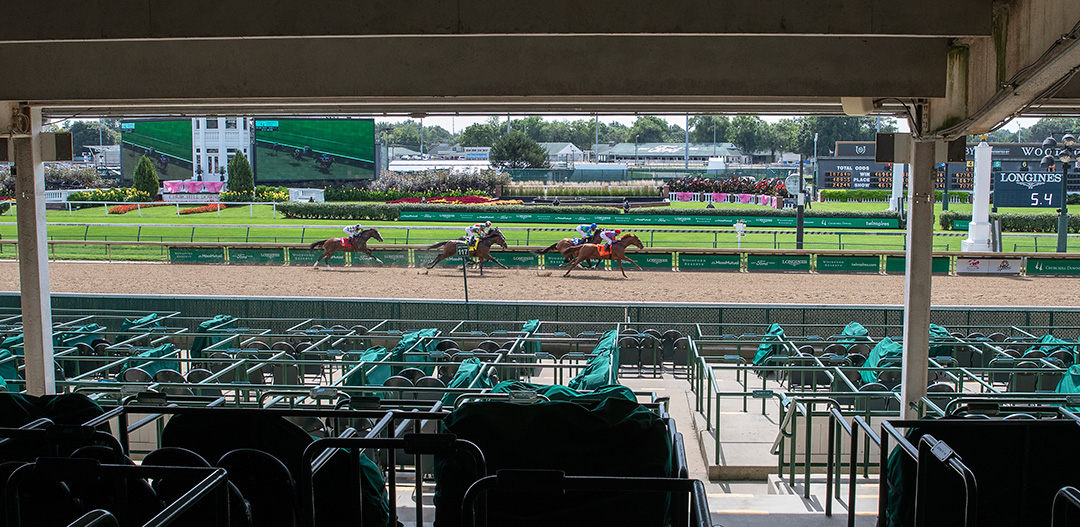 Empty seats at Churchill Downs on Kentucky Oaks day