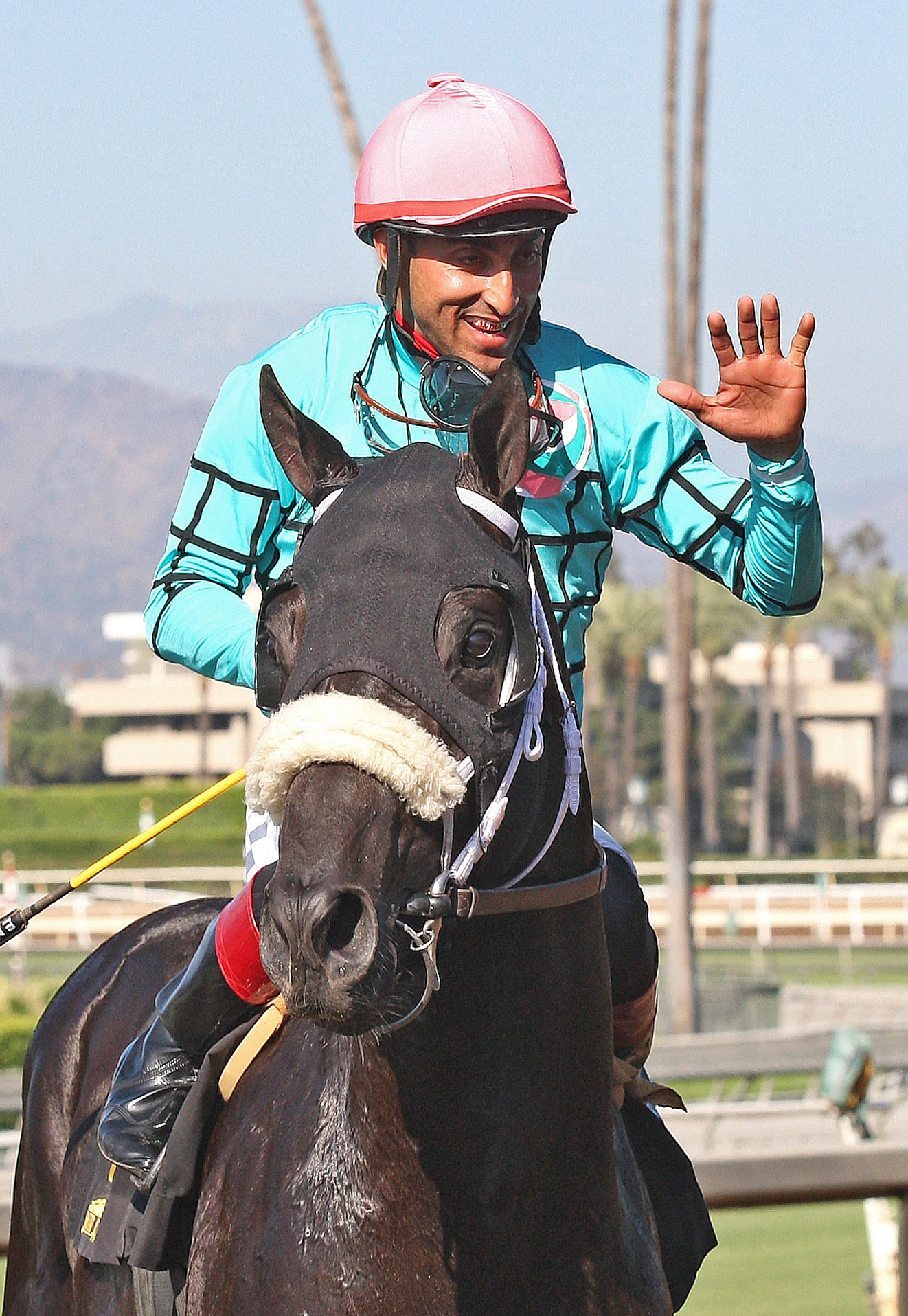 Edwin Maldonado aboard California Diamond after the Santa Anita Juvenile