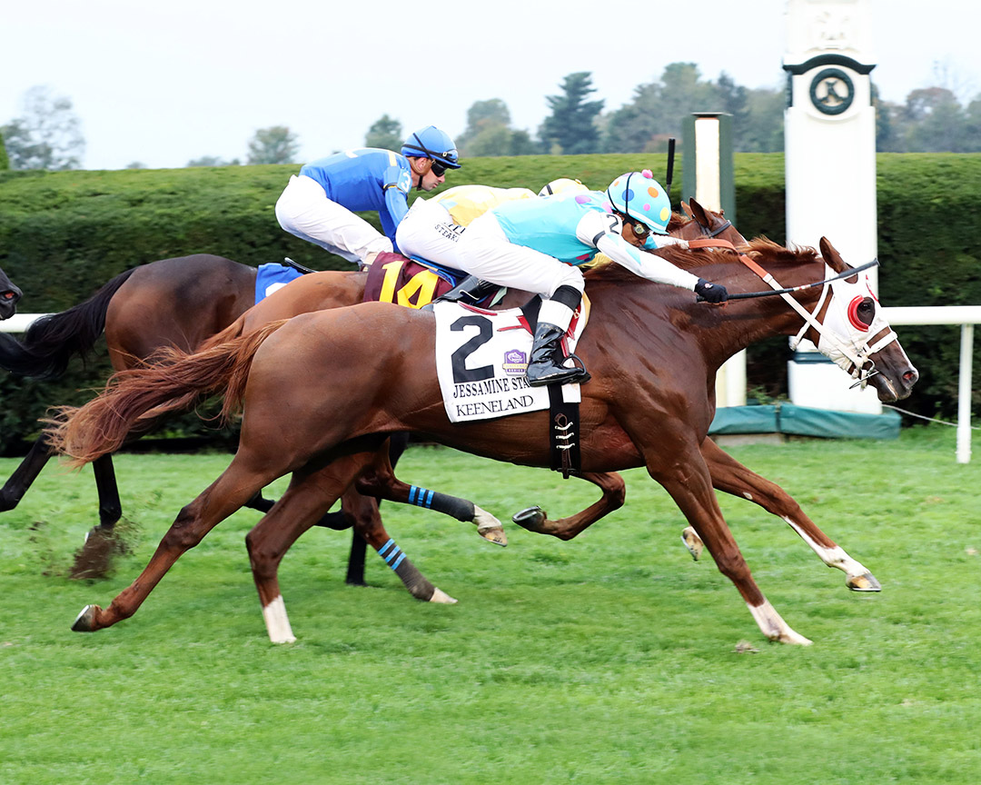 California Angel (2) wins the 2021 Jessamine Stakes at Keeneland