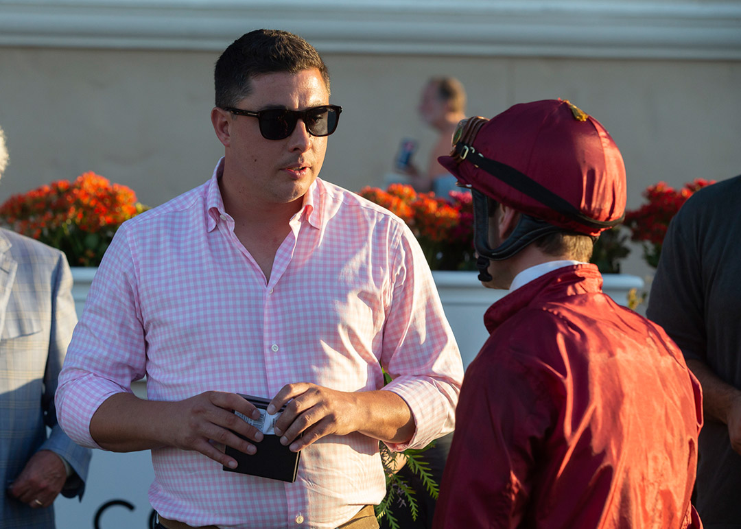 Simon Callaghan and Flavien Prat at Santa Anita Park in August 2019