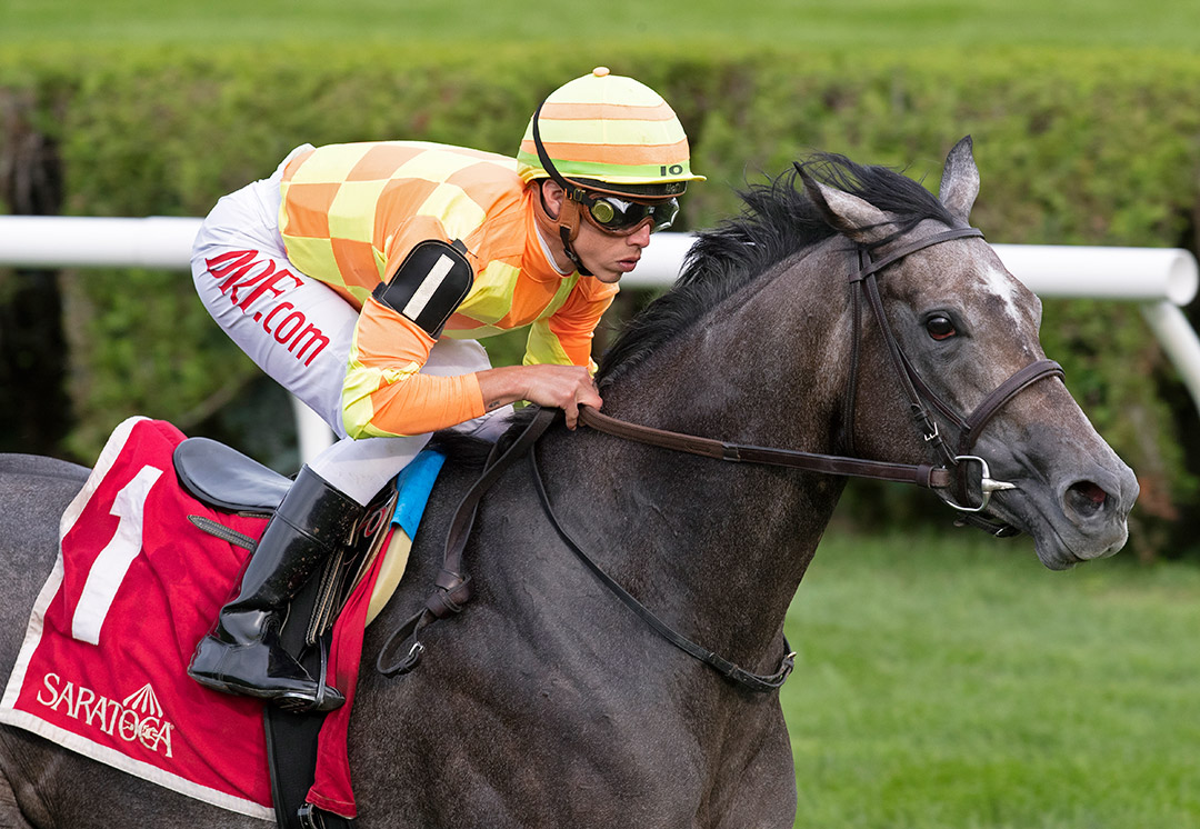 Caravel wins the 2021 Caress Stakes at Saratoga Race Course