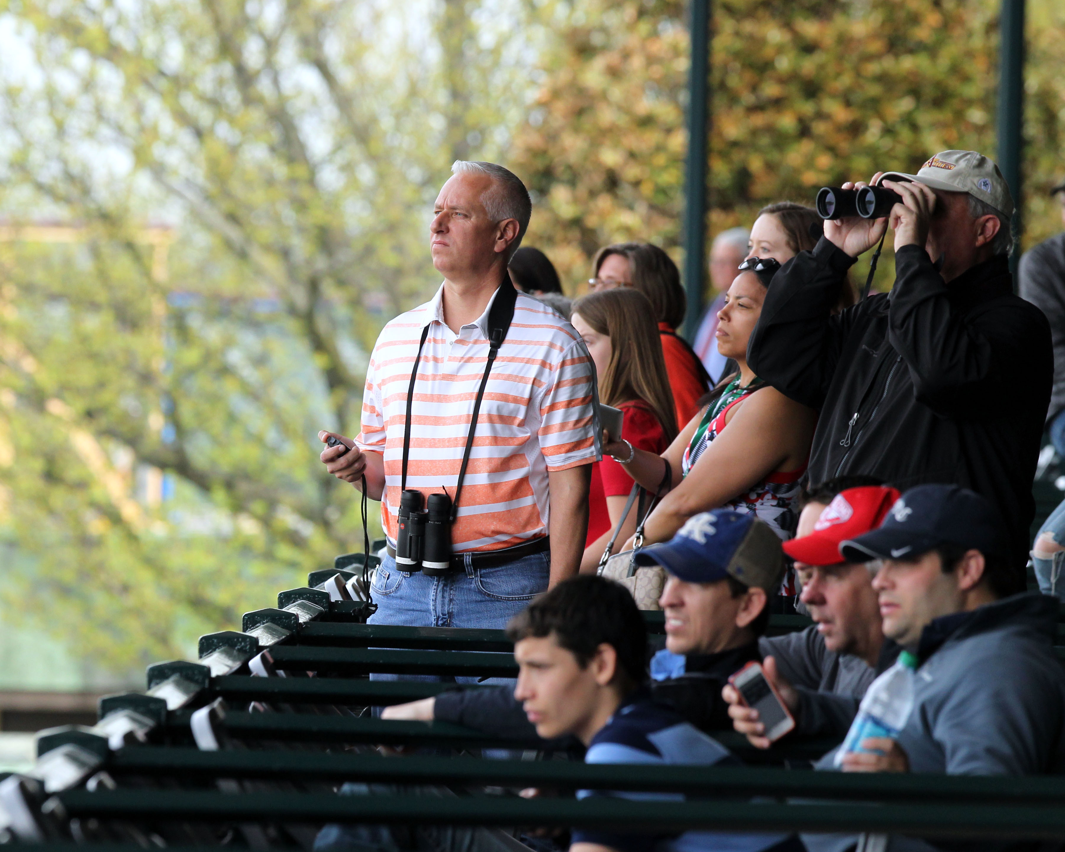 Carpe Diem - Morning Workout - KEE - 041815 - 004 - Trainer Todd Pletcher and WinStar General Manager David Hanley (RIGHT WITH BINOCULARS)