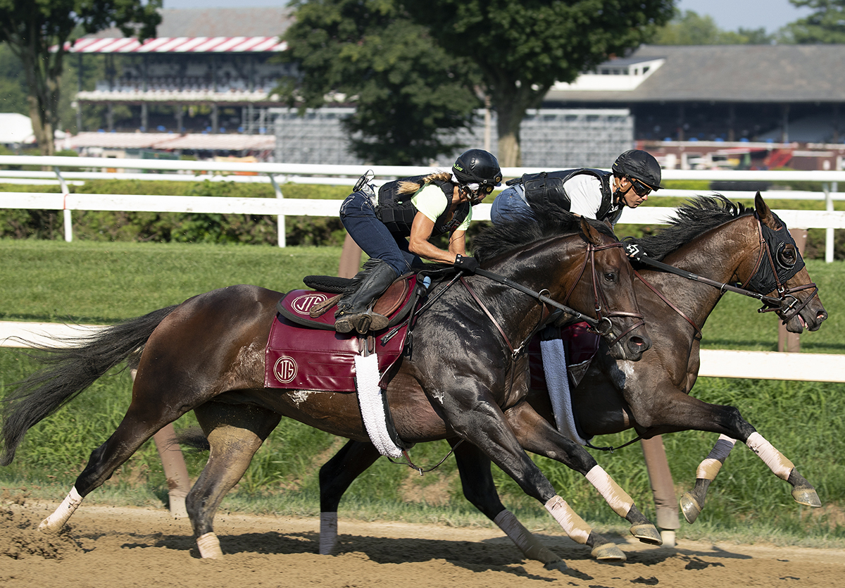 Catholic Boy (inside) trains at Saratoga on Aug. 6