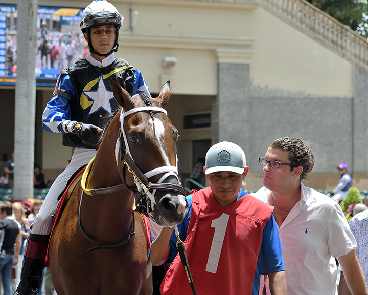 Saffie Joseph Jr. with Chance It at Gulfstream Park in August 2019