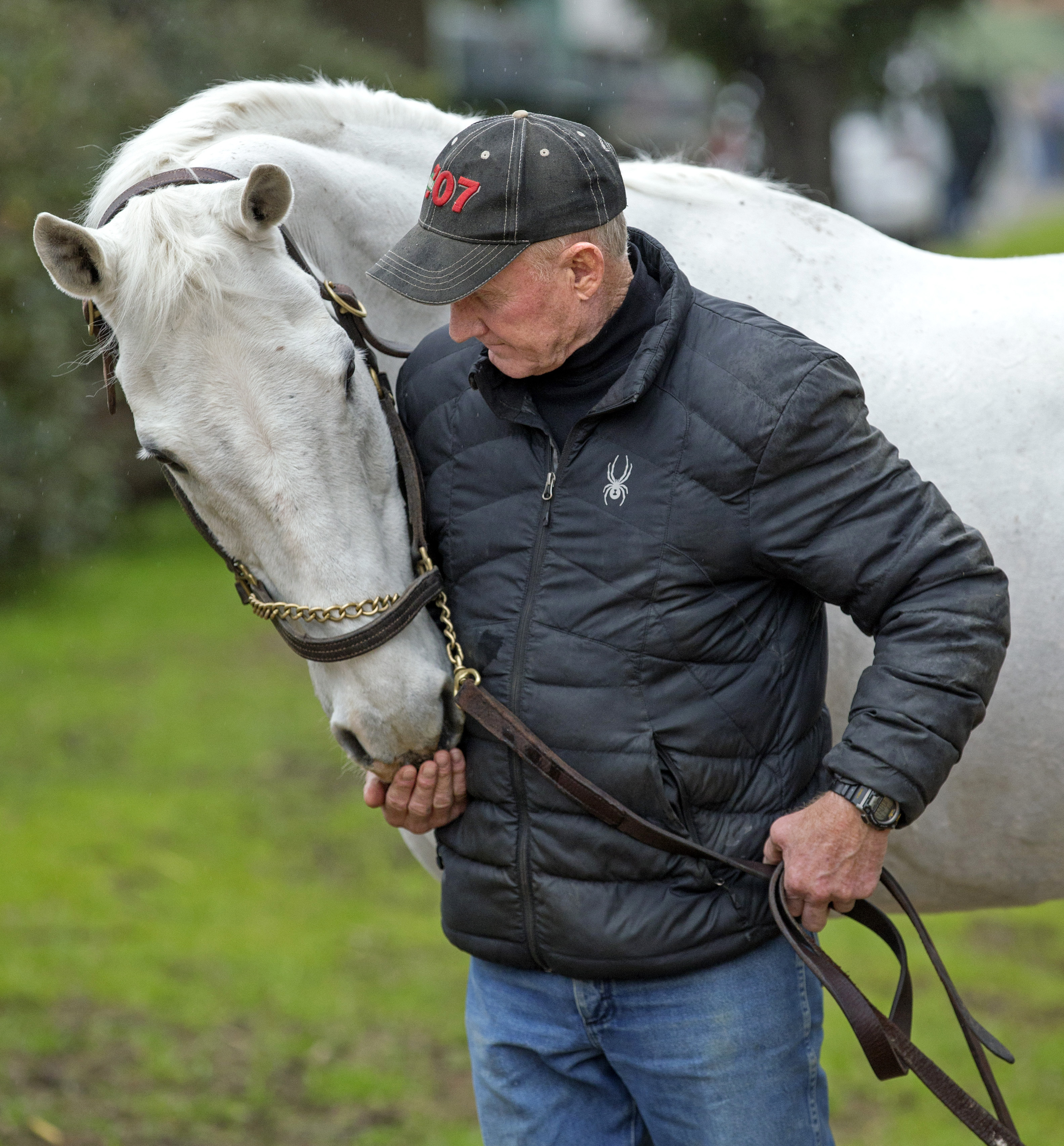 Chindi with trainer Steve Hobby at Oaklawn Park in March 2018