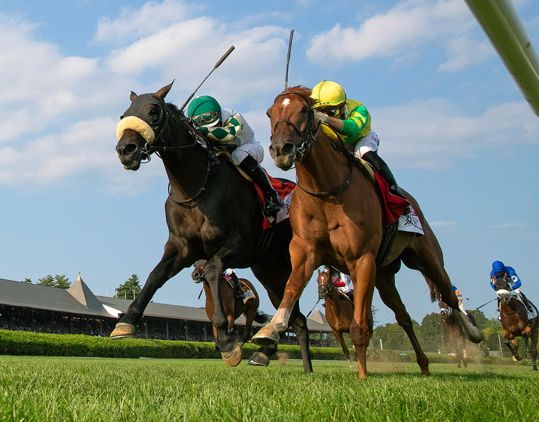 City Man (left) beats Therapist to win the 2021 West Point Stakes at Saratoga